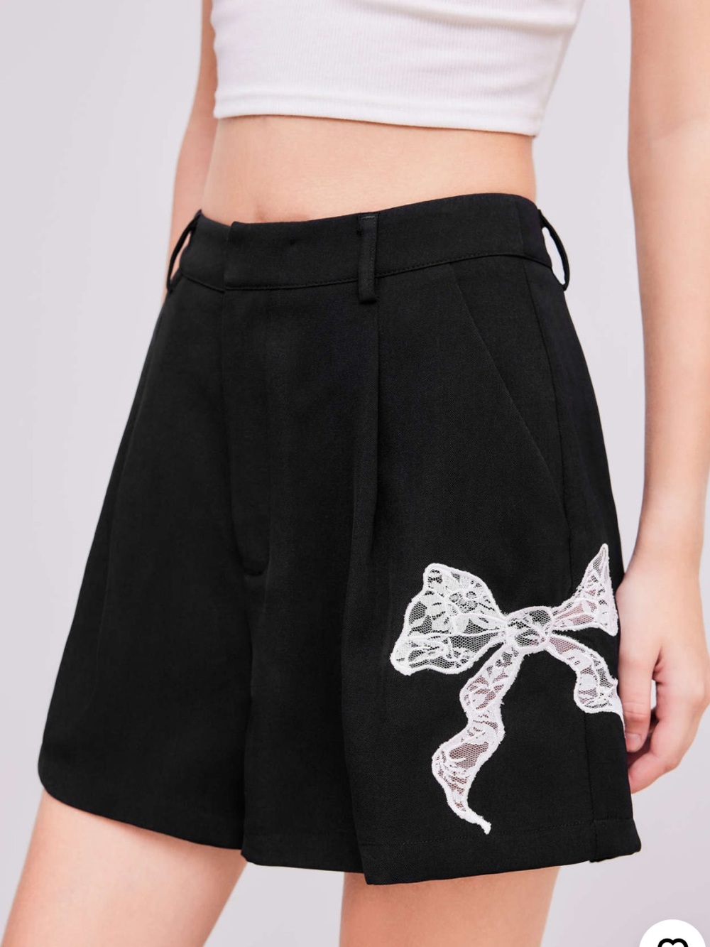 CIDER Black High Rise Lace Bowknot Shorts